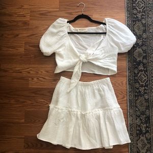 White crop top with skirt set